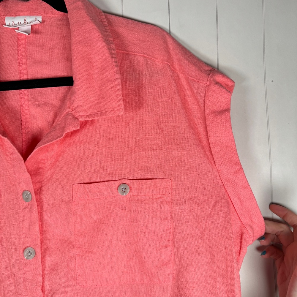 Isabel Maternity Ingrid + Isabel Linen/Rayon Pink Button Blouse‎ Top Lagenlook L - Picture 2 of 8